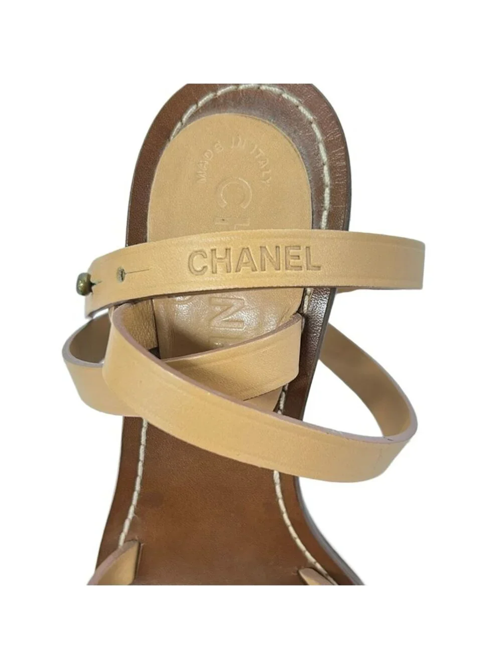 Chanel Sandals Beige Leather